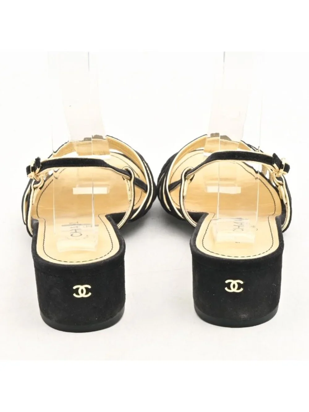 Chanel Sandals Black Gold Leather